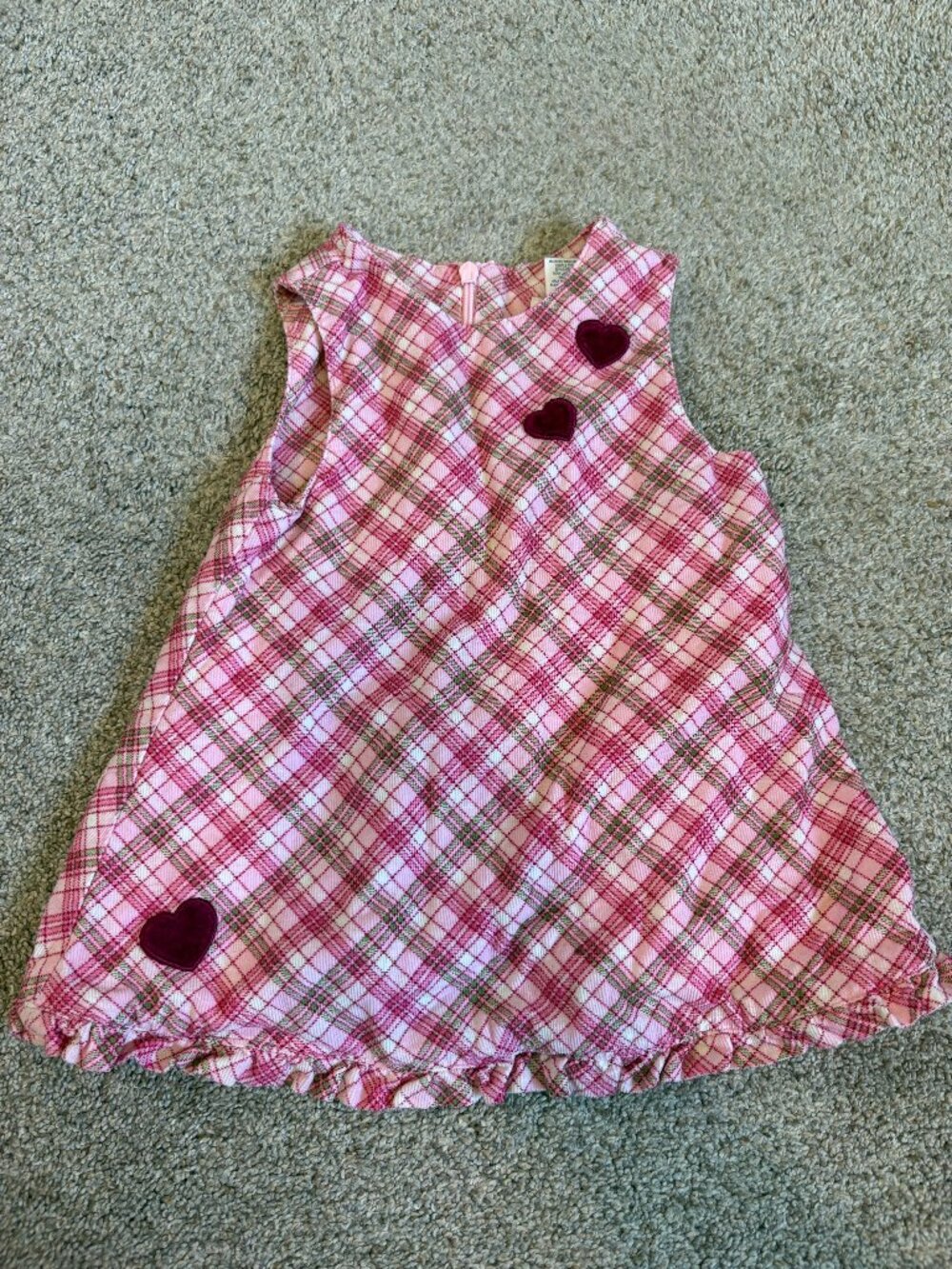 Y2K Child's Place Pink Plaid Dress Girls 6-9 Months Heart  100% Cotton Ruffle